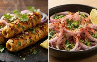 Egg Seekh Kabab with Laccha Onion Salad