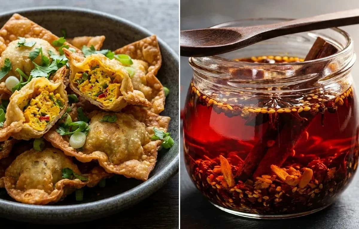 Egg Wontons with Chilli Oil