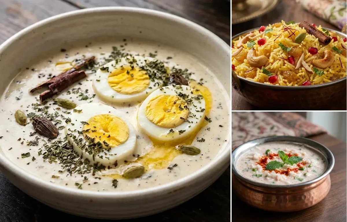 Egg Yakhni, Kashmiri Pulao and Muji Chatin