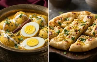 Eggs in Korma with Garlic Naan Bites