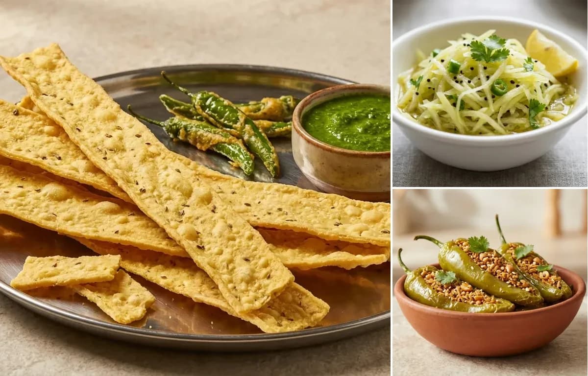 Fafda, Papaya Sambharo and Bharela Marcha