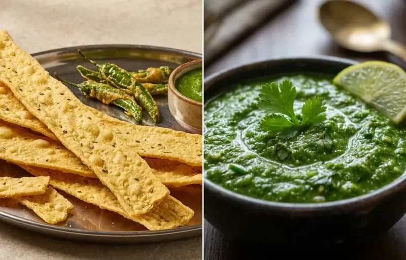 Fafda with Green Chili Chutney