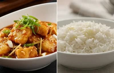 Fish in Hot Garlic Sauce with Steamed Basmati Rice