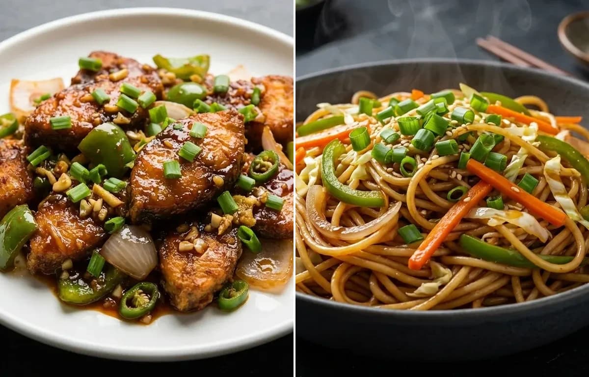 Fish Manchurian with Vegetable Hakka Noodles