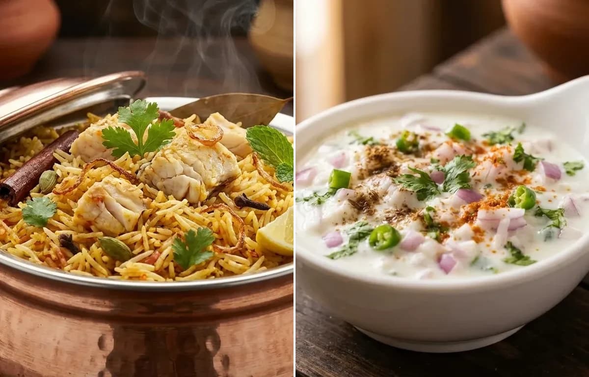 Fish Pulao with Onion Raita
