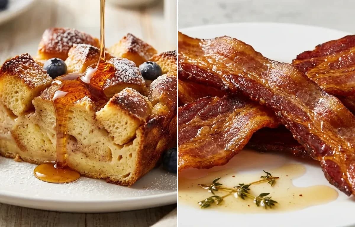 French Toast Casserole with Pan-Fried Bacon