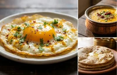 Fried Egg, Dal Fry and Roti