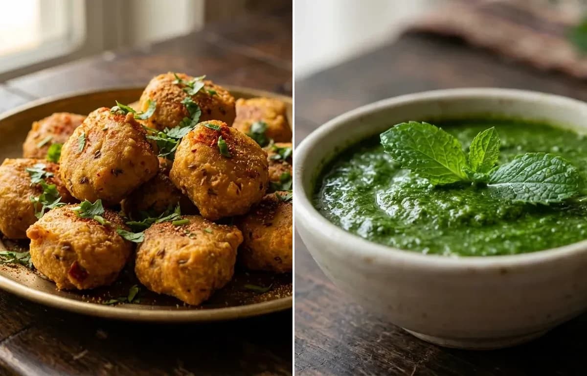 Fried Gatte with Mint Chutney