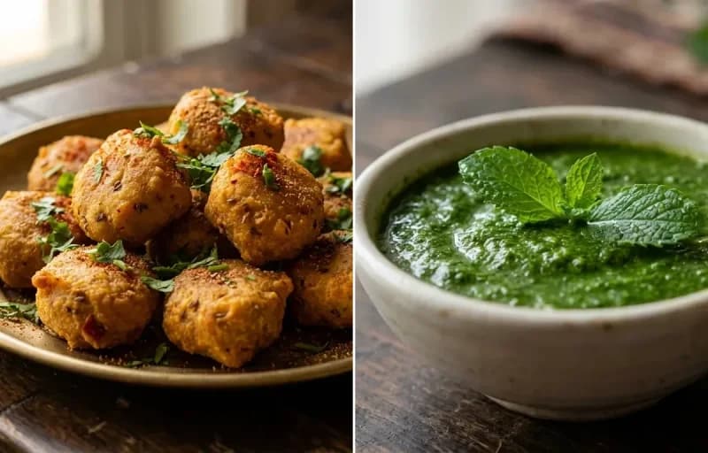 Fried Gatte with Mint Chutney