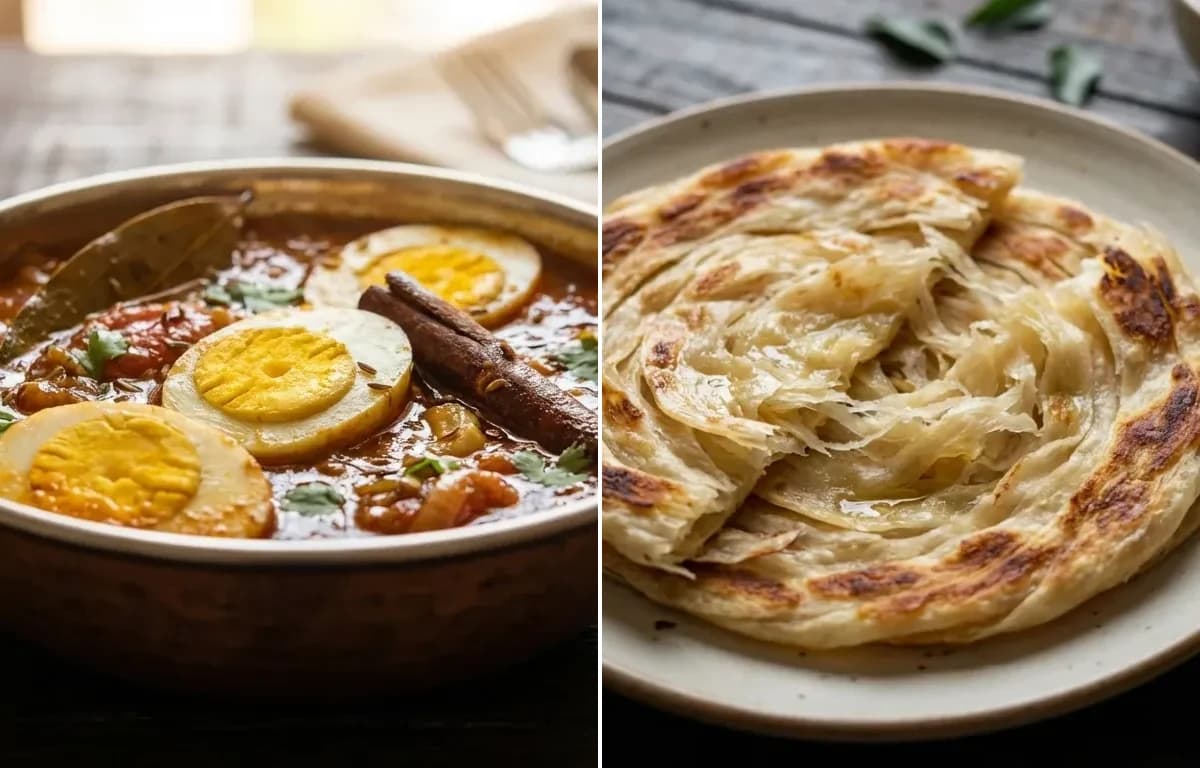 Garlic Egg Curry with Parotta