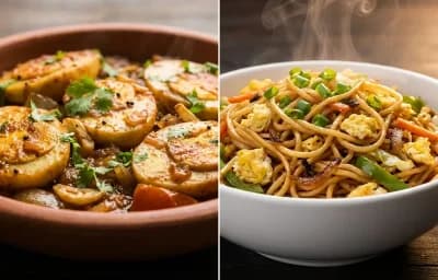 Garlic Egg Fry with Egg Hakka Noodles