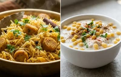 Gatta Pulao with Boondi Raita