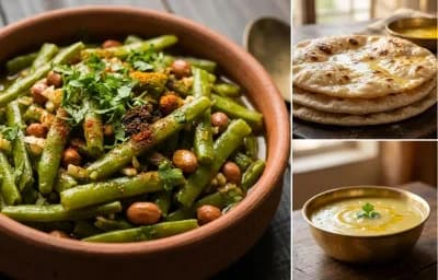 Gavar Bhaji with Chapati and Varan