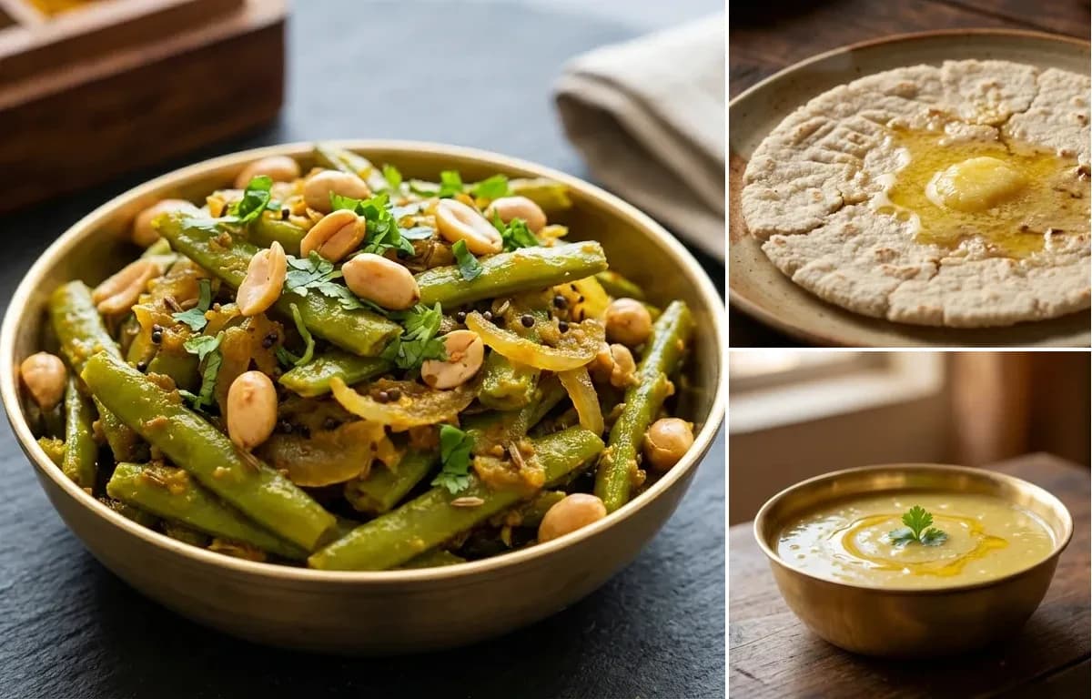 Gavarichi Bhaji, Jowar Bhakri and Varan