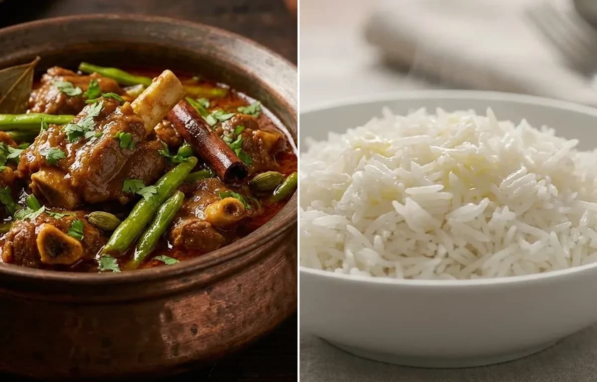 Gawar Gosht with Steamed Basmati Rice