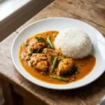 Goan Fish Curry, Steamed Rice and Koshimbir