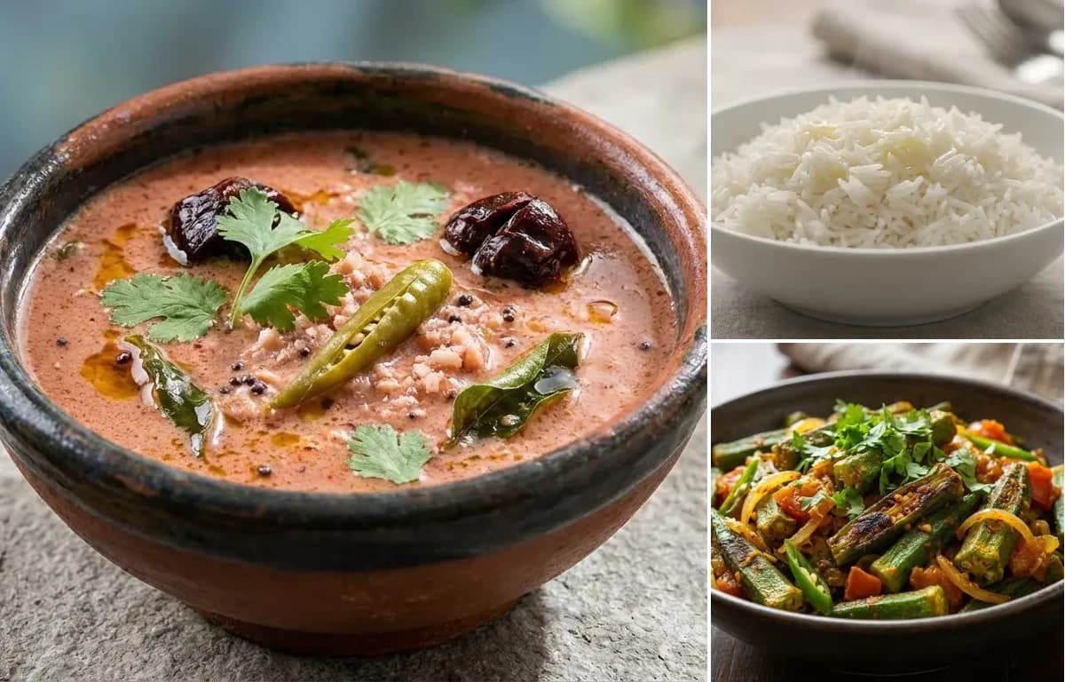 Goan Kokum Curry, Steamed Basmati Rice and Bhindi Fry