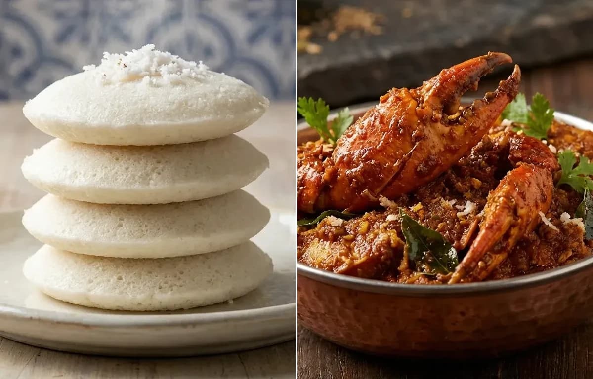 Goan Sanna with Mangalorean Crab Sukka