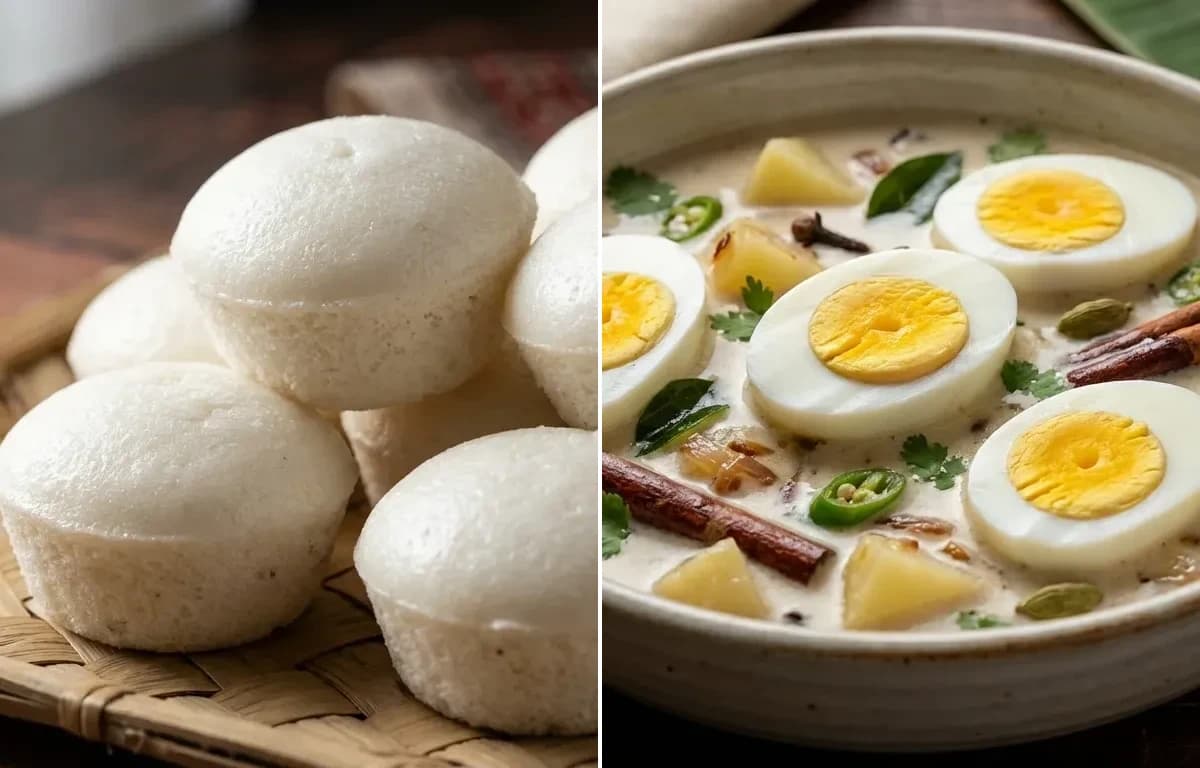 Goan Sannas with Egg Stew