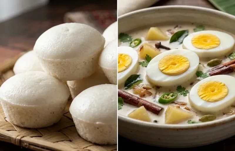 Goan Sannas with Egg Stew