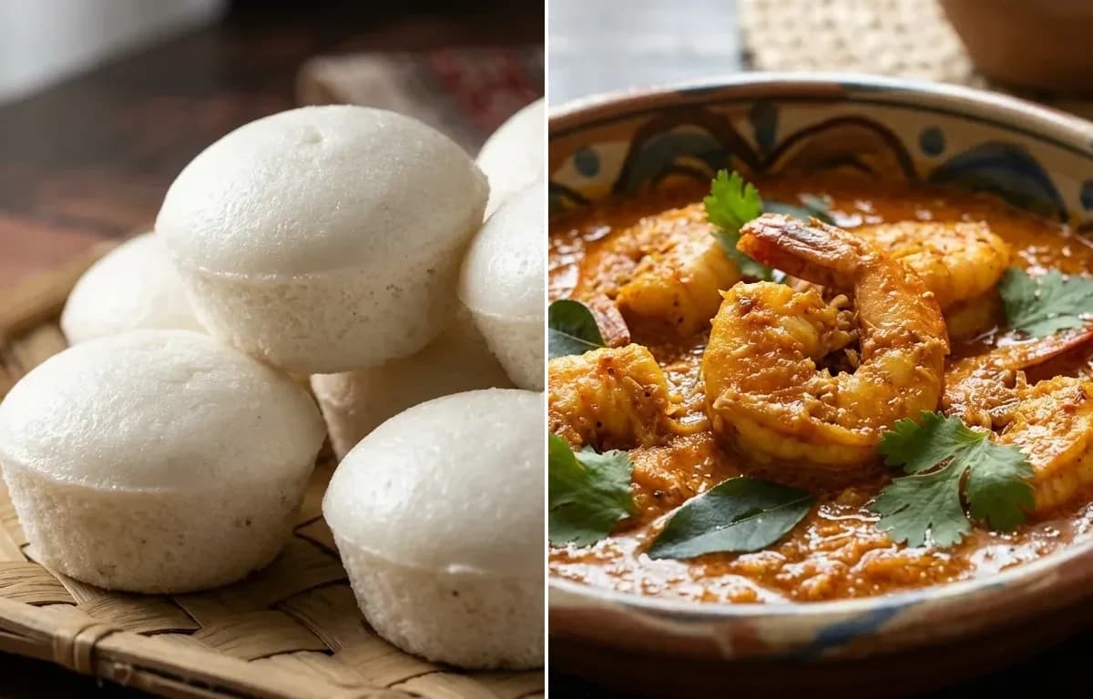 Goan Sannas with Mangalorean Prawn Curry