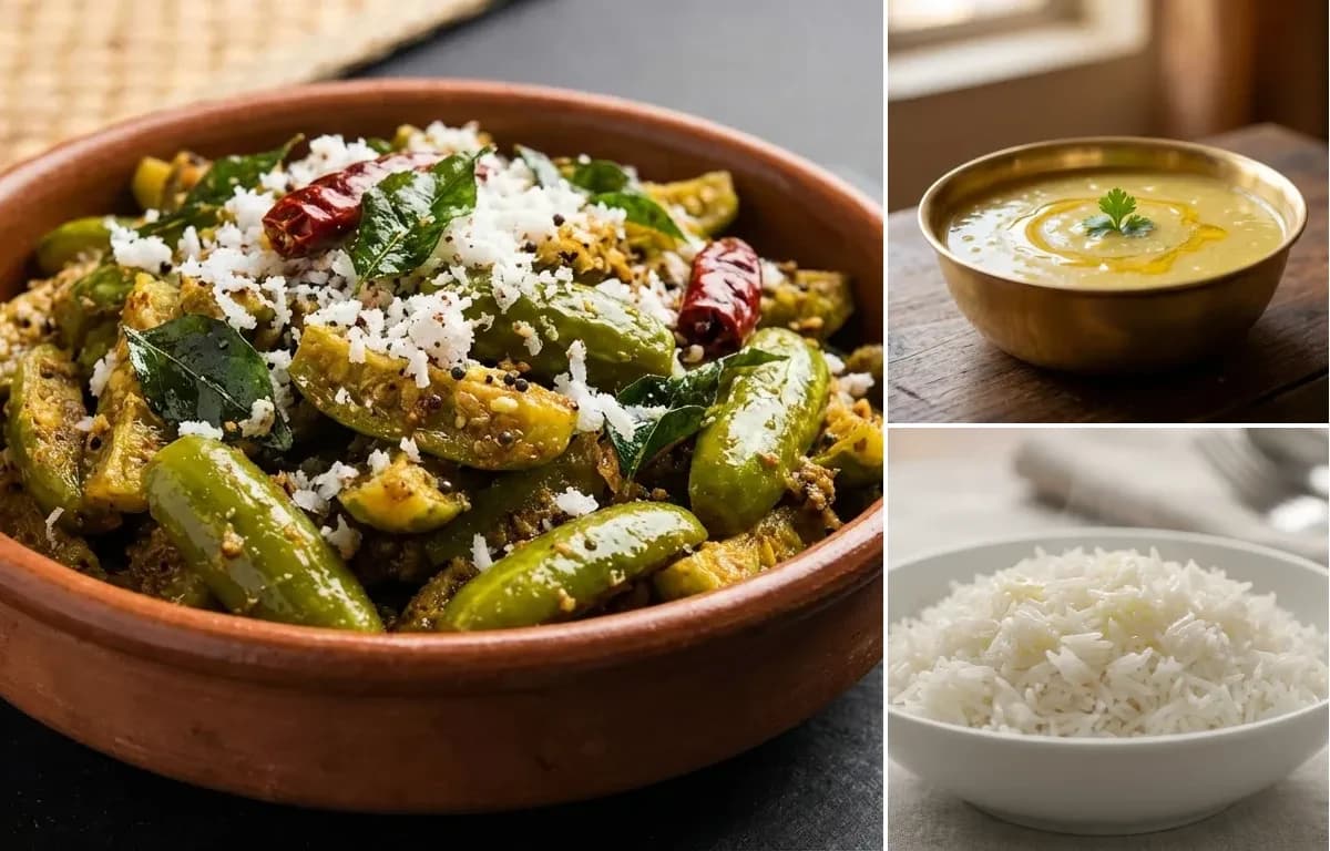 Goan Tendli Sukhem, Varan and Steamed Basmati Rice