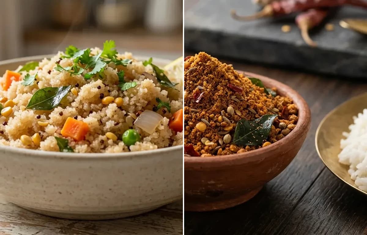 Godhuma Rava Upma with Kandi Podi