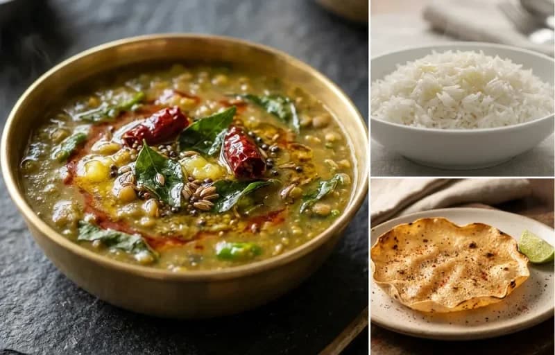 Gongura Pappu, Steamed Basmati Rice and Roasted Papad