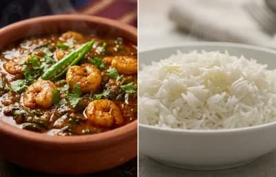 Gongura Royyalu with Steamed Basmati Rice