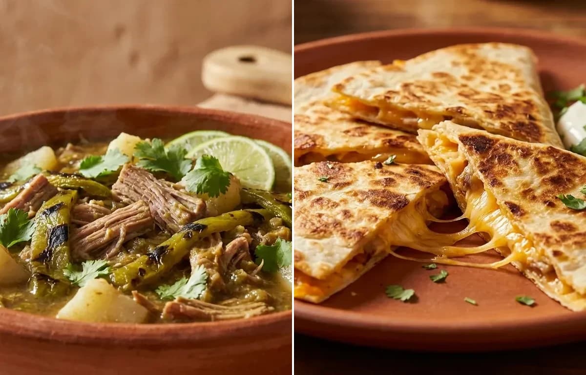 Green Chile Stew with Cheese Quesadilla