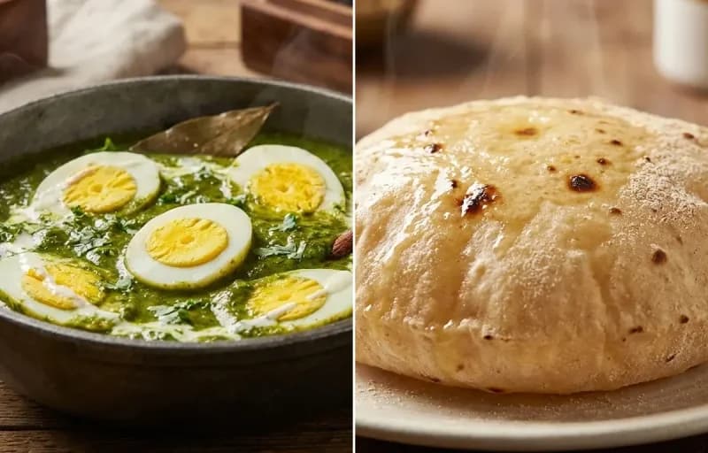 Green Egg Curry with Phulka