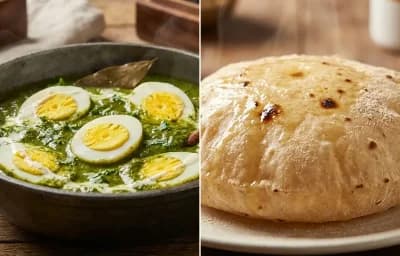 Green Egg Curry with Phulka