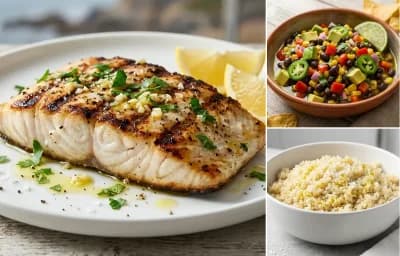 Grilled Bluefish with Corn and Black Bean Salsa and Quinoa