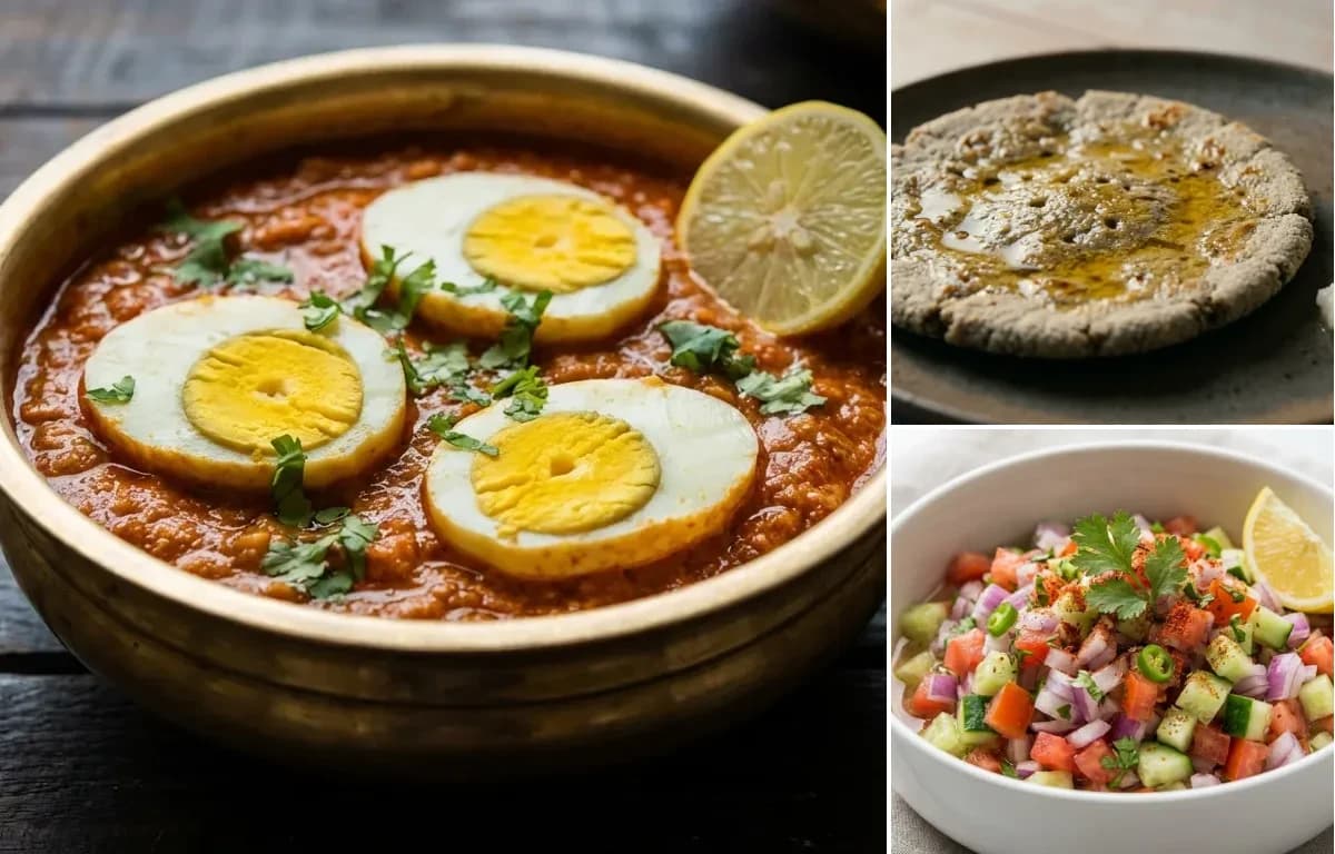 Gujarati Egg Curry, Bajra Rotlo and Kachumber Salad