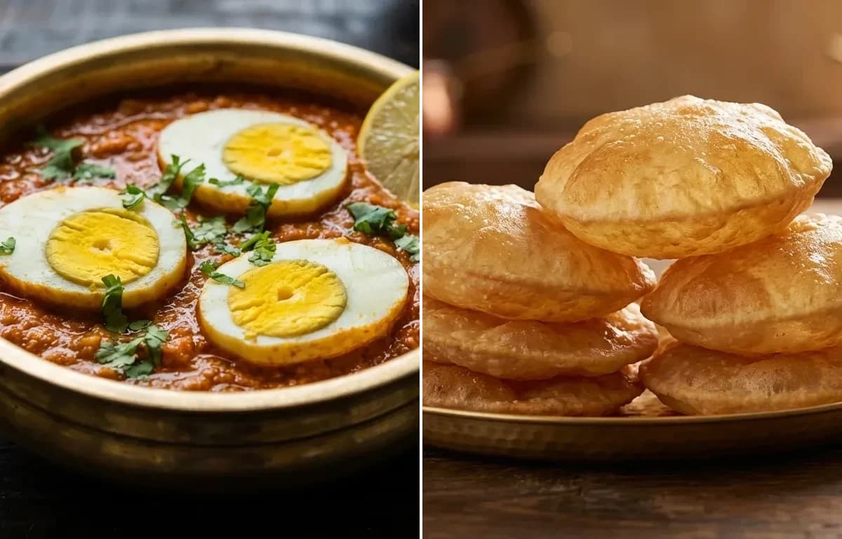 Gujarati Egg Curry with Puri