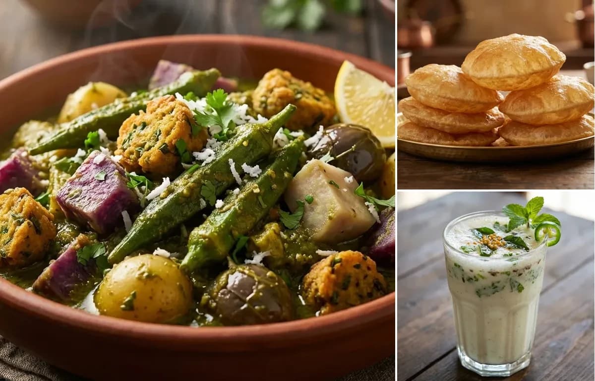 Gujarati Undhiyu, Puri and Masala Chaas