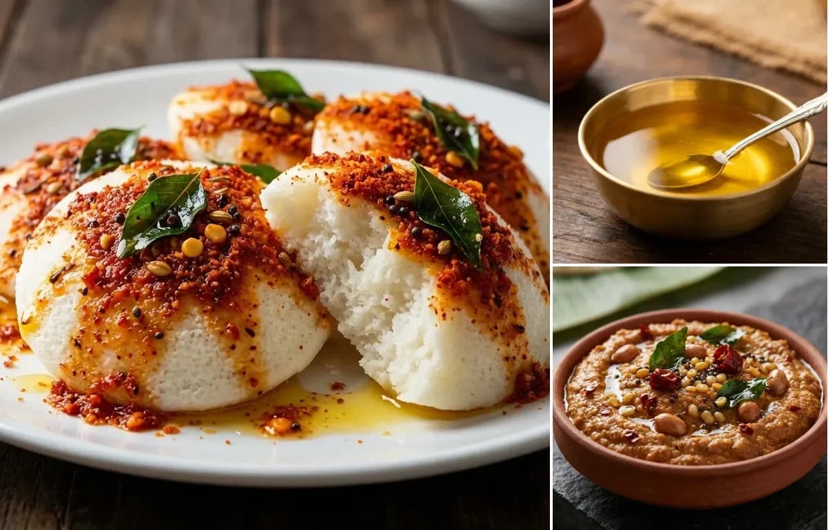 Guntur Idli, Ghee and Peanut Chutney