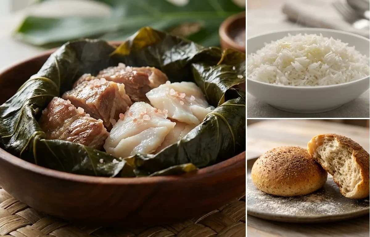 Hawaiian Laulau, Steamed Basmati Rice and Goan Poi