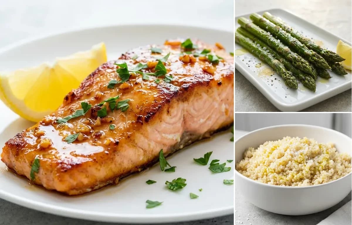 Honey Glazed Salmon, Roasted Asparagus and Quinoa