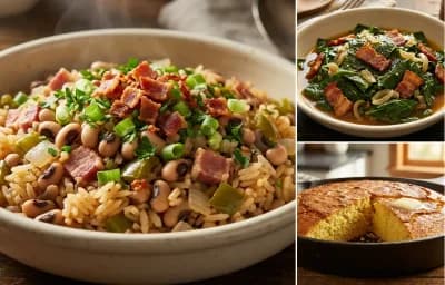 Hoppin' John with Collard Greens and Cornbread
