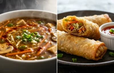 Hot and Sour Soup with Vegetable Spring Rolls