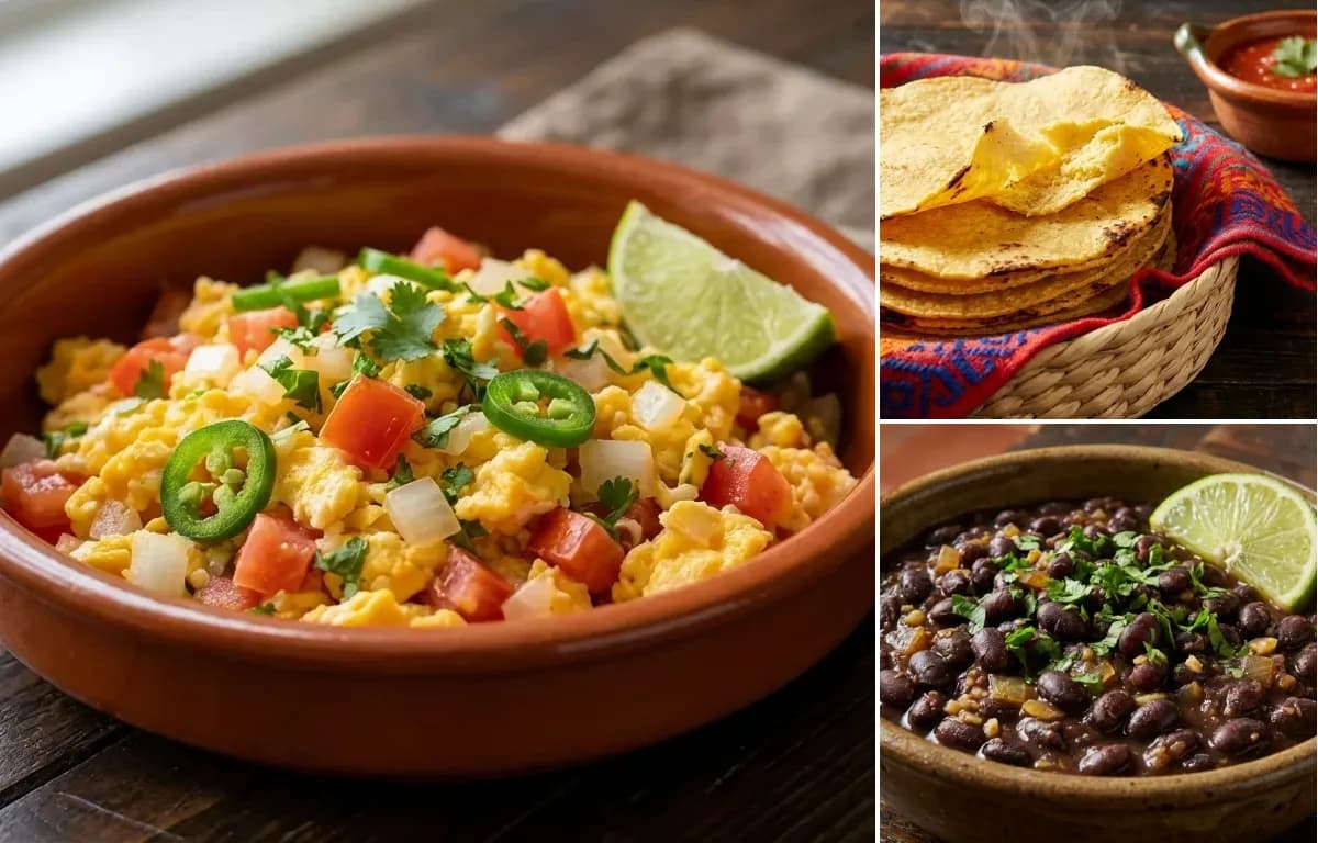 Huevos a la Mexicana, Corn Tortillas and Savory Black Beans