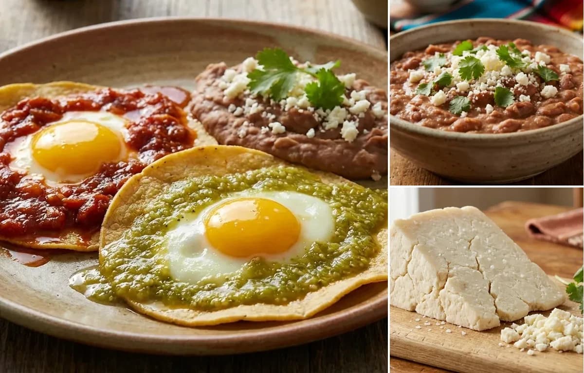 Huevos Divorciados, Tex-Mex Refried Beans and Cotija Cheese