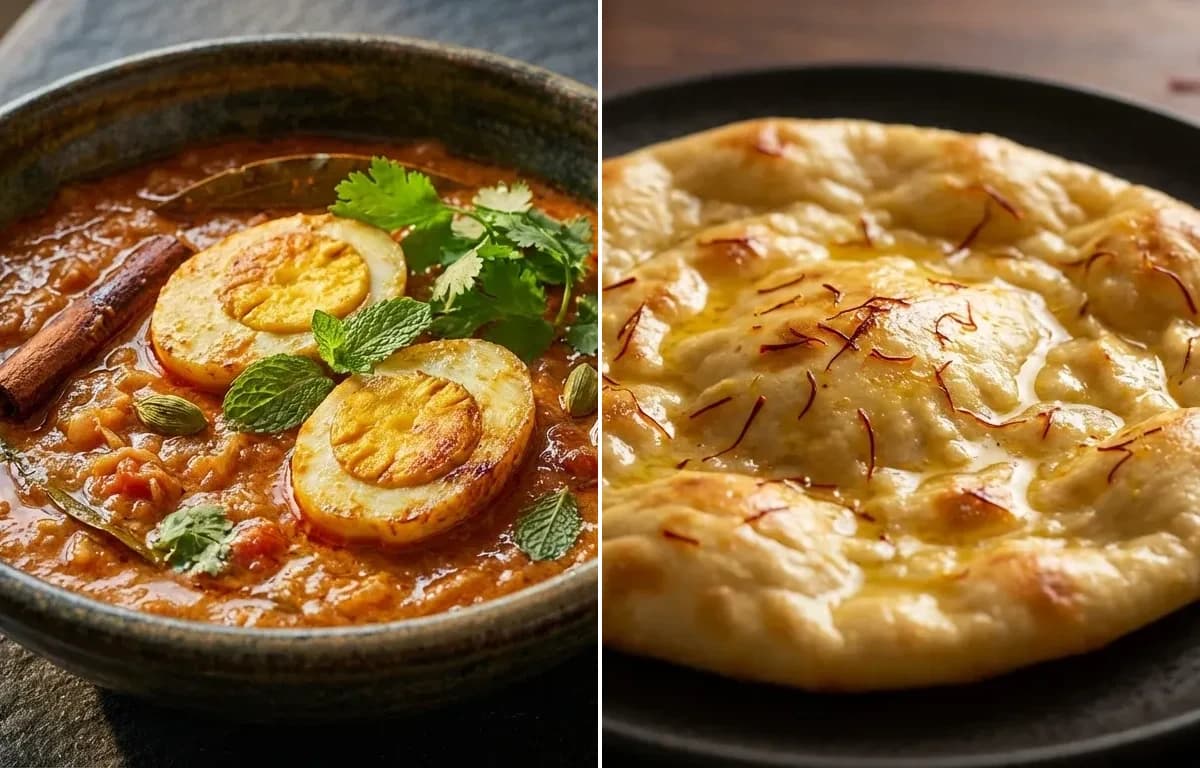 Hyderabadi Egg Masala with Saffron Sheermal