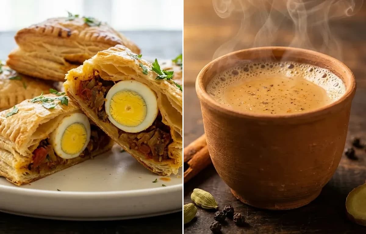Hyderabadi Egg Puffs with Masala Chai