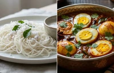 Idiyappam with Chettinad Egg Masala