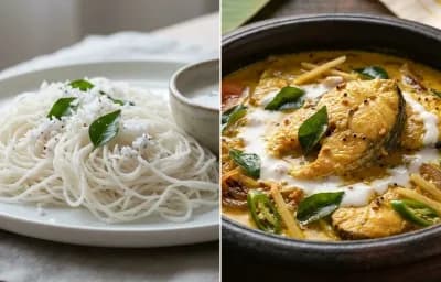 Idiyappam with Kerala Fish Moilee