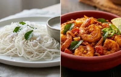 Idiyappam with Kerala Prawn Roast