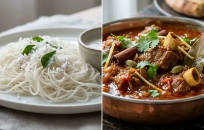 Idiyappam with Mutton Curry