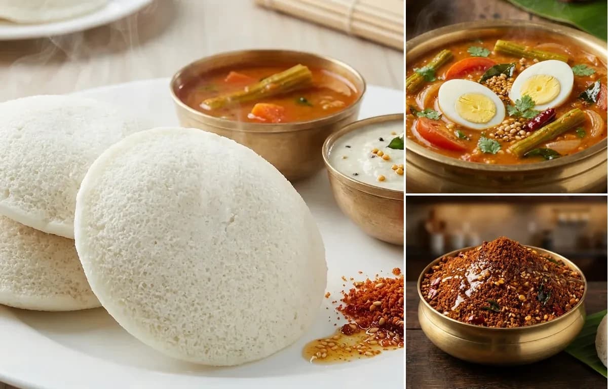 Idli, Muttai Sambar and Idli Podi